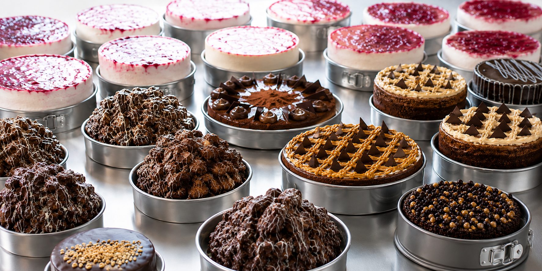 Variedad de tortas y postres en moldes Dulces Horas